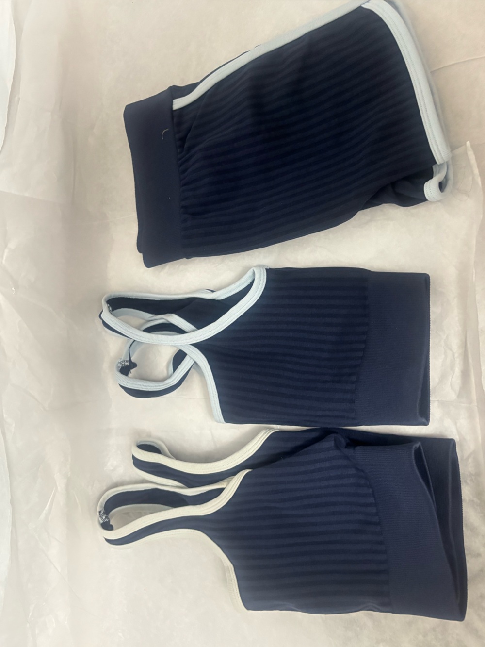No Boundaries Navy Ribbed Leggings with White Trim